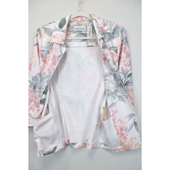 Alfred Dunner Jacket Women 10 Open Lightweight Shoulder‎ Pad Pink Floral Print - Picture 6 of 13
